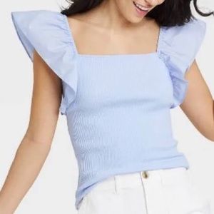 Target, blue ruffle sleeve top